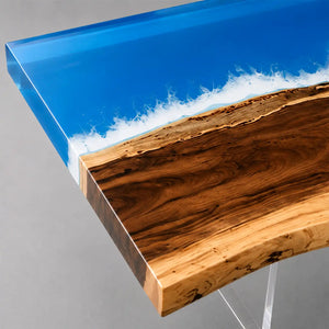 Walnut Live Edge Ocean Wave Epoxy Resin Dining Table | ECT-388 - Elitecustomtable