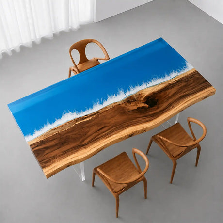 Walnut Live Edge Ocean Wave Epoxy Resin Dining Table | ECT-388 - Elitecustomtable