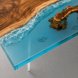 Walnut Ocean Epoxy Resin Dining Table | ECT-382 - Elitecustomtable