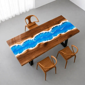 Walnut Ocean Wave Epoxy Resin Dining Table | ECT-374 - Elitecustomtable