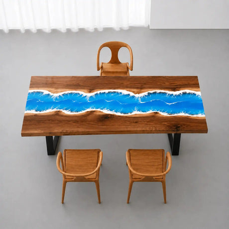 Walnut Ocean Wave Epoxy Resin Dining Table | ECT-374 - Elitecustomtable