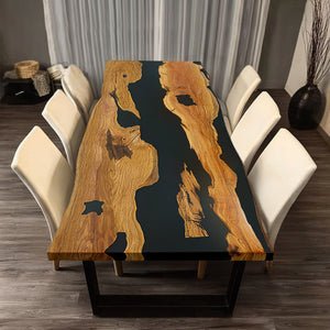 Elite Custom Walnut Wood Conference Table with Glossy Black Epoxy Resin ECT-74