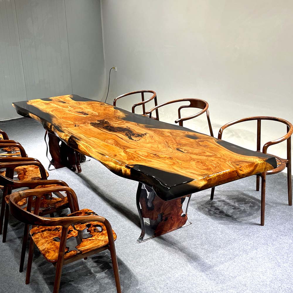 wooden table with epoxy resin